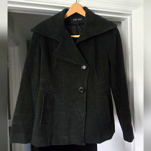 Nine West Women's Wool Blend Pea Coat- Black Size 2 - Classic Fit & Style Lined - Picture 1 of 5